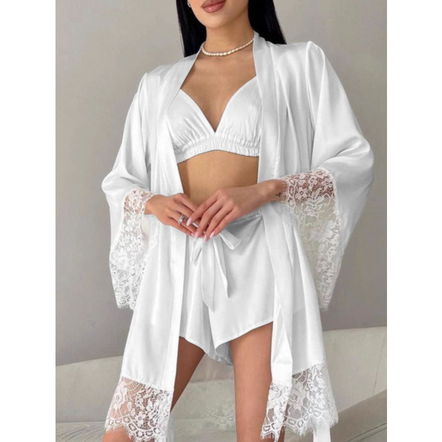 Cami & Lace Trim Cardigan & Shorts Lounge Set Apparel and Accessories