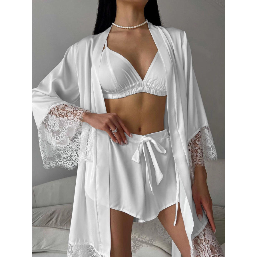 Cami & Lace Trim Cardigan & Shorts Lounge Set Apparel and Accessories
