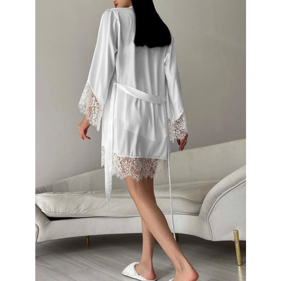 Cami & Lace Trim Cardigan & Shorts Lounge Set Apparel and Accessories