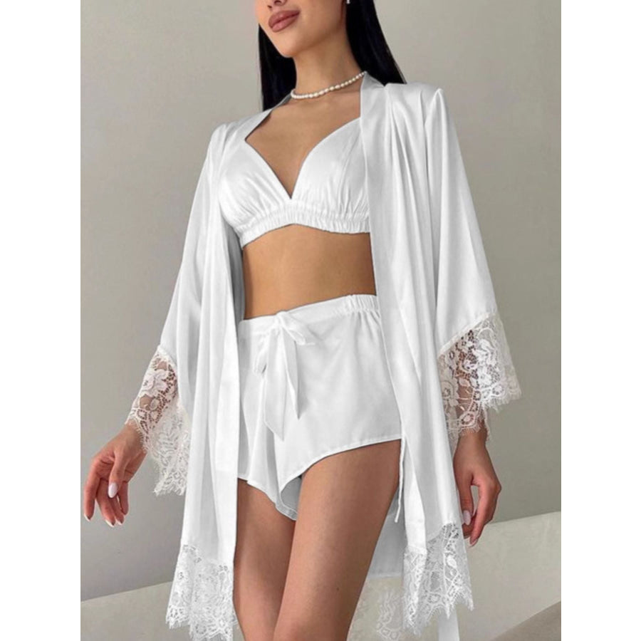 Cami & Lace Trim Cardigan & Shorts Lounge Set Apparel and Accessories