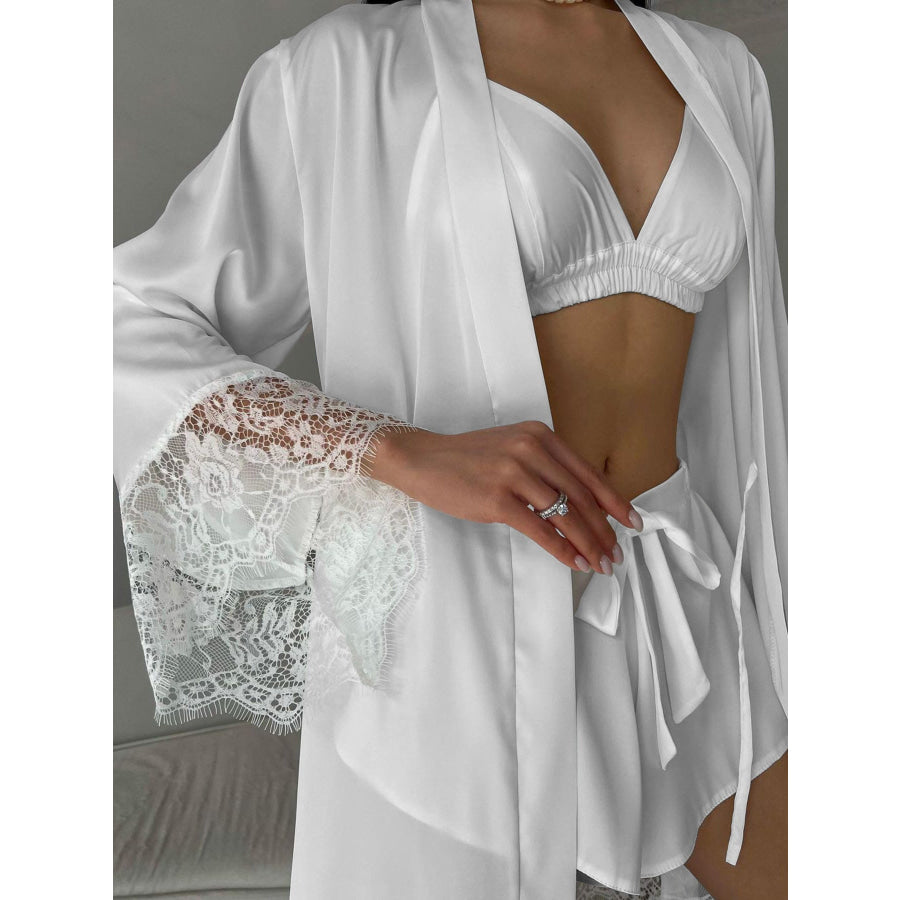 Cami & Lace Trim Cardigan & Shorts Lounge Set Apparel and Accessories