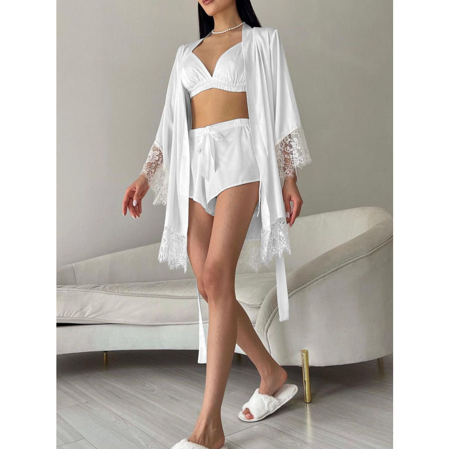 Cami & Lace Trim Cardigan & Shorts Lounge Set Apparel and Accessories