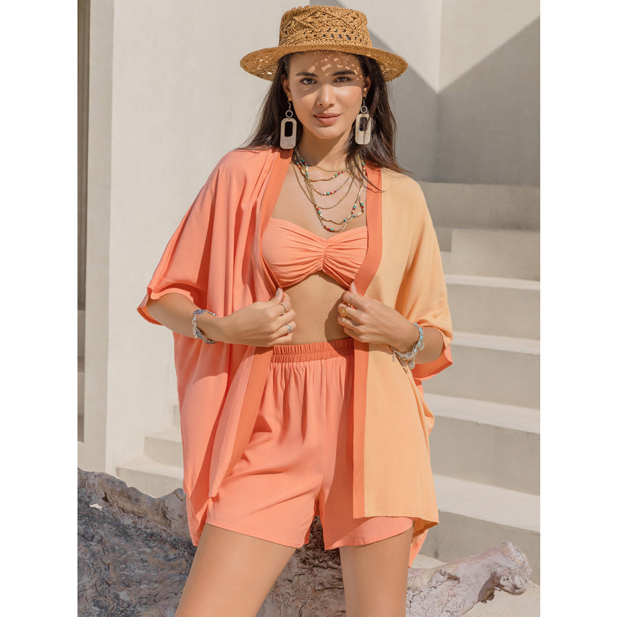 Cami Open Front Cover Up and Shorts Set Coral / S Apparel and Accessories