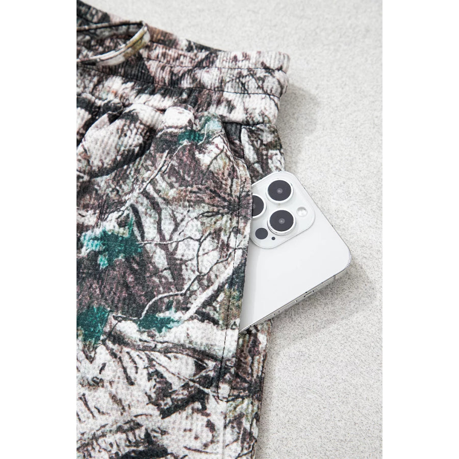 Camo Long Sleeve Top Elastic Waist Shorts Two Piece Set Apparel and Accessories