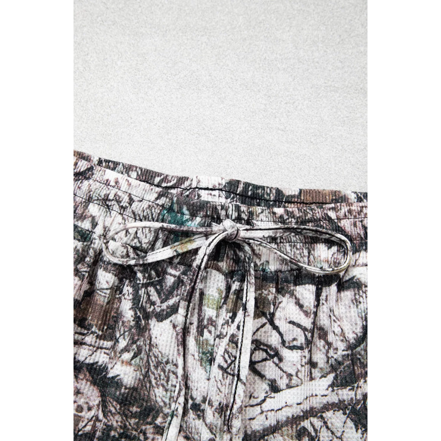 Camo Long Sleeve Top Elastic Waist Shorts Two Piece Set Apparel and Accessories