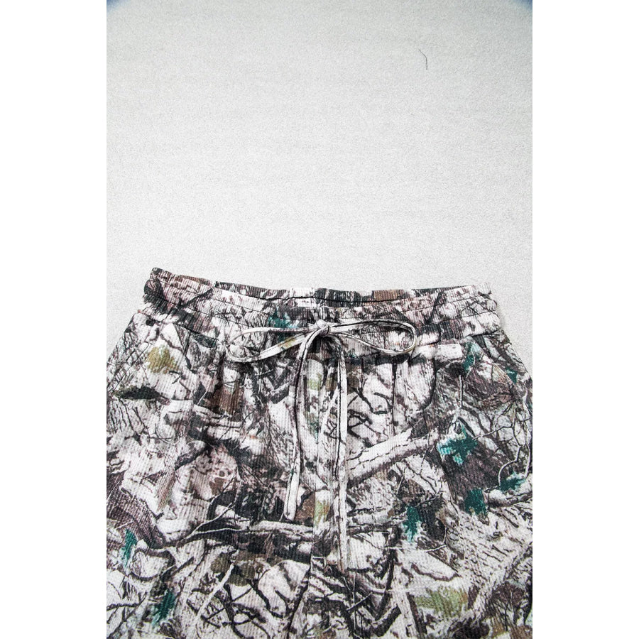 Camo Long Sleeve Top Elastic Waist Shorts Two Piece Set Apparel and Accessories