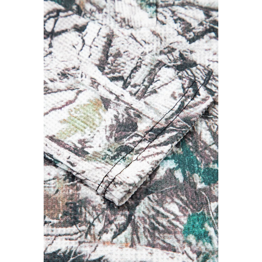 Camo Long Sleeve Top Elastic Waist Shorts Two Piece Set Apparel and Accessories
