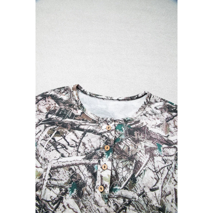 Camo Long Sleeve Top Elastic Waist Shorts Two Piece Set Apparel and Accessories