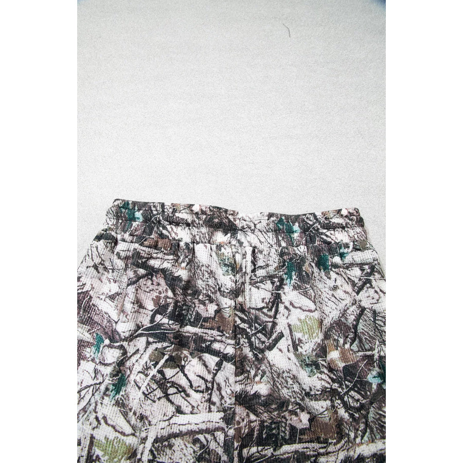 Camo Long Sleeve Top Elastic Waist Shorts Two Piece Set Apparel and Accessories