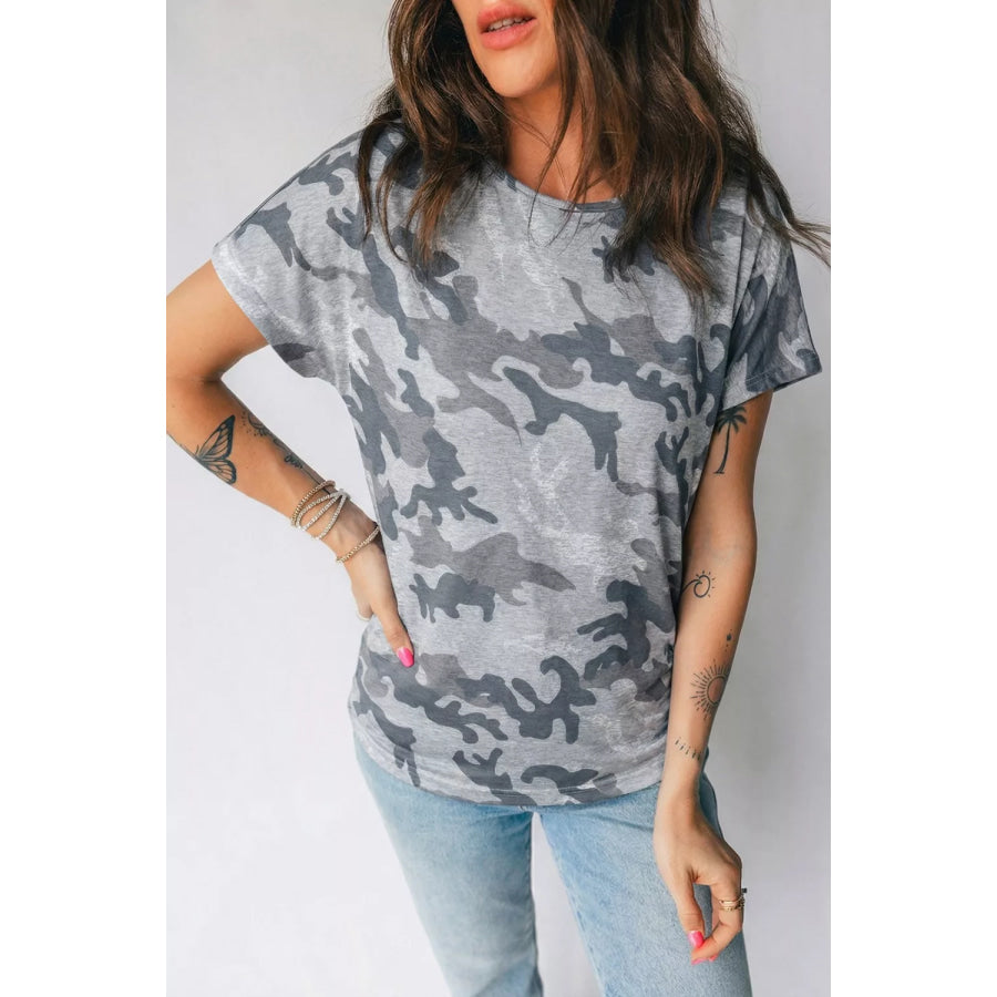 Camo Print Casual T Shirt Gray / S Apparel and Accessories