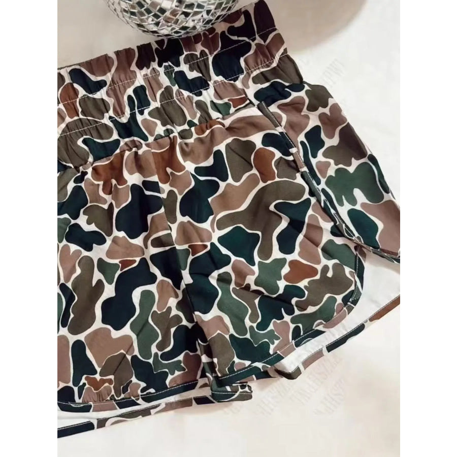 Camo Print Elastic Waist Shorts Apparel and Accessories