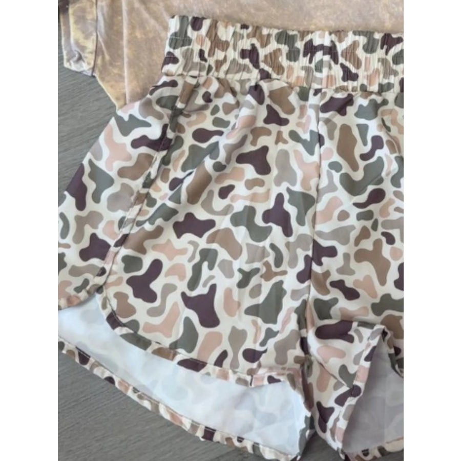 Camo Print Elastic Waist Shorts Beige / S Apparel and Accessories