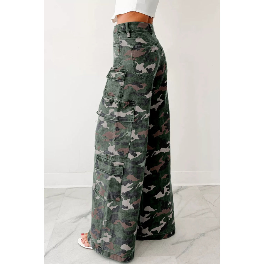 Camo Print High Waist Cargo Pants Apparel and Accessories