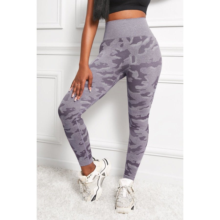 Camo Print Seamless High Waist Yoga Leggings Purple / XS