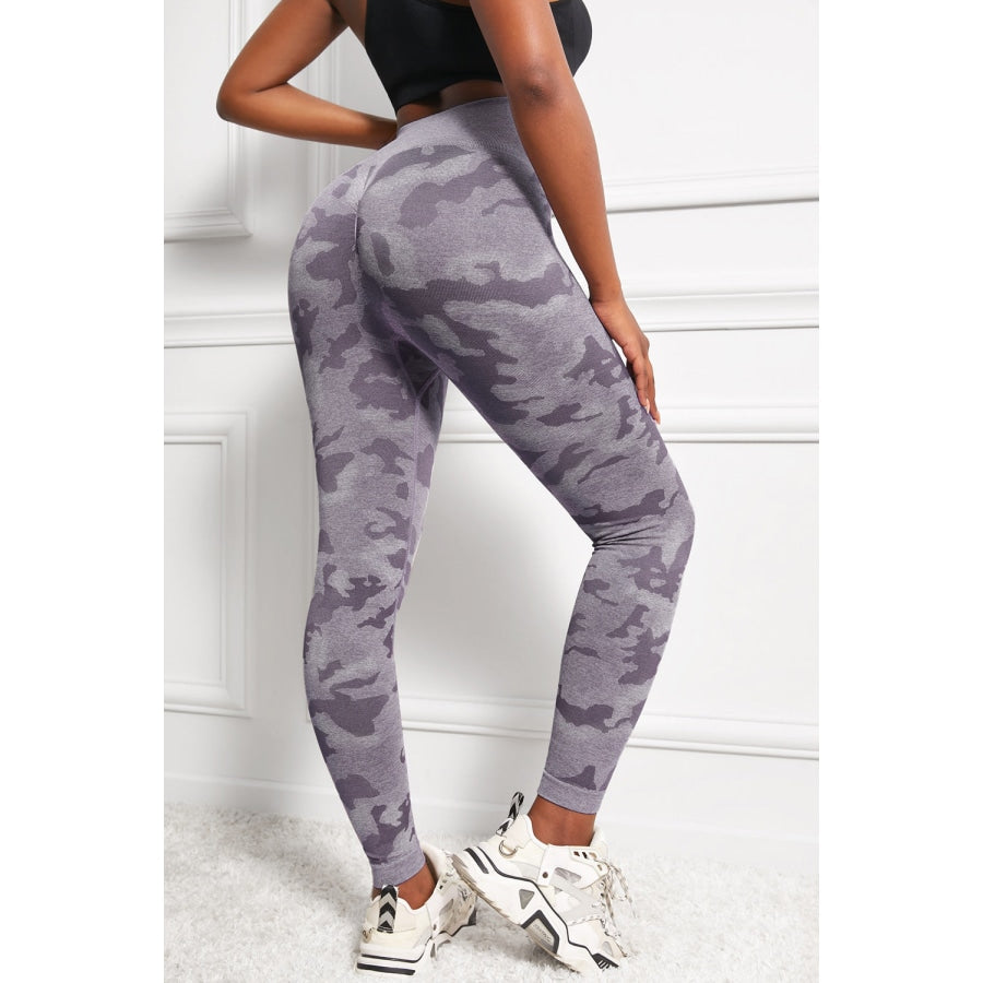 Camo Print Seamless High Waist Yoga Leggings Purple / XS