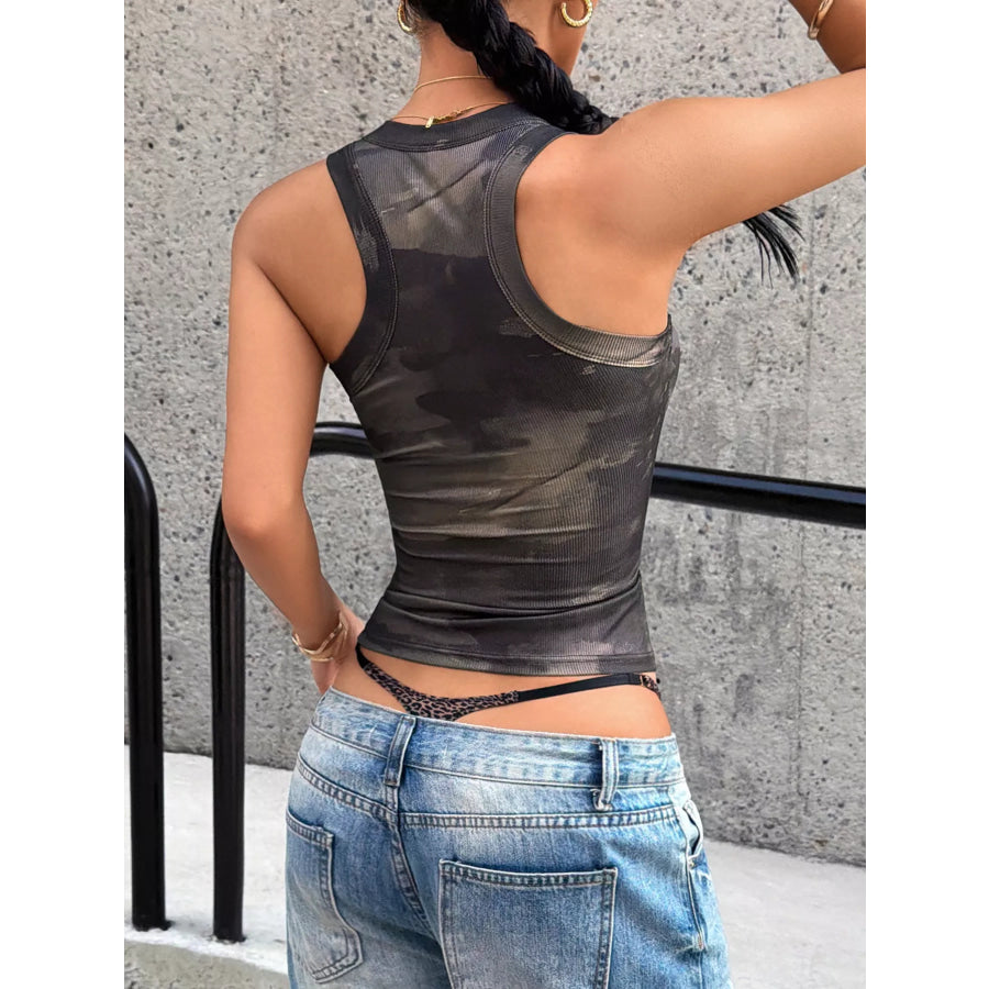 Camo Print Square Neck Tank Top Apparel and Accessories