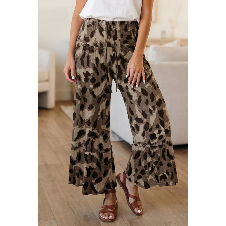 Camo Print Wide Leg Casual Pants Apparel and Accessories