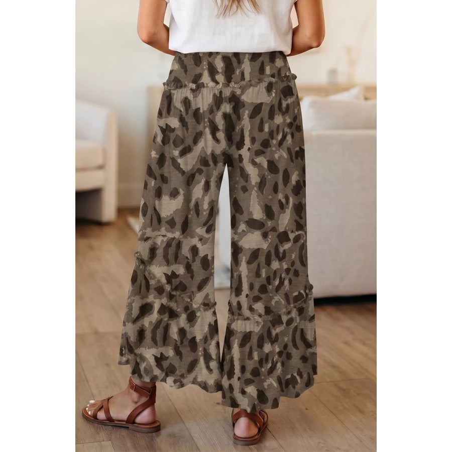 Camo Print Wide Leg Casual Pants Apparel and Accessories