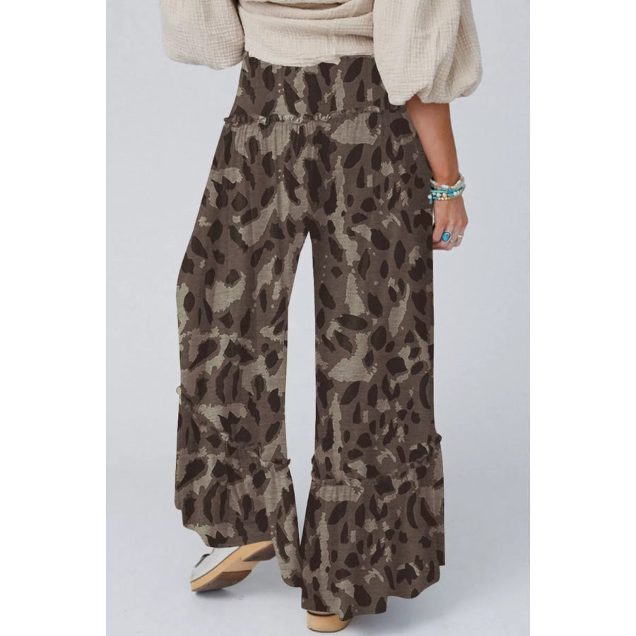 Camo Print Wide Leg Casual Pants Apparel and Accessories