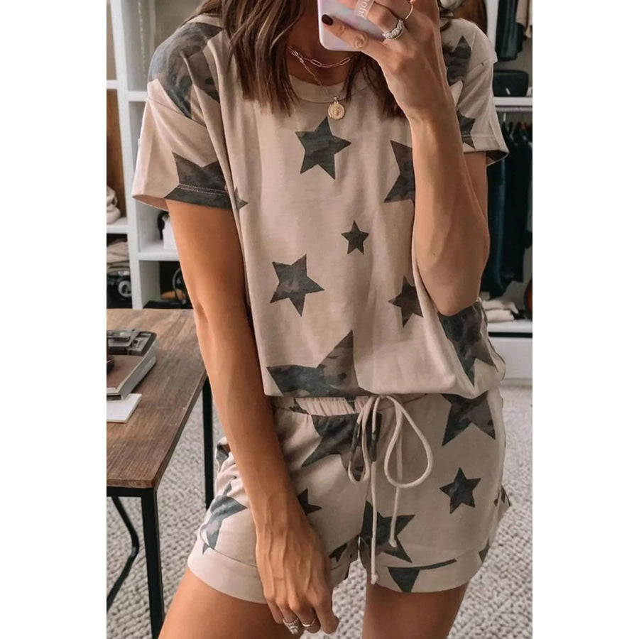 Camo Star Print Tee and Shorts Lounge Set Apparel and Accessories