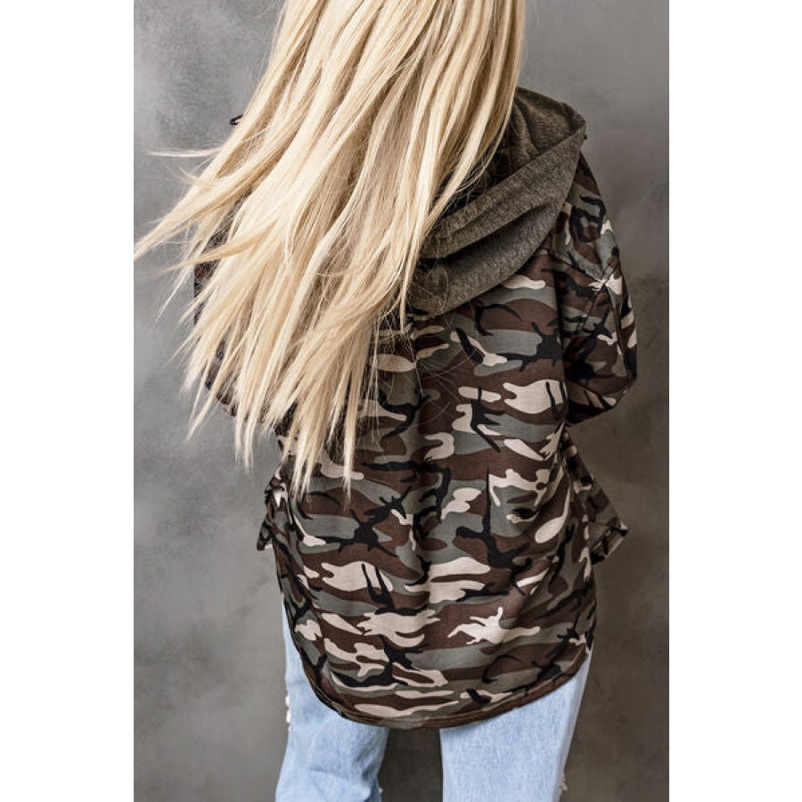 Camouflage Button Up Hooded Jacket Clothing