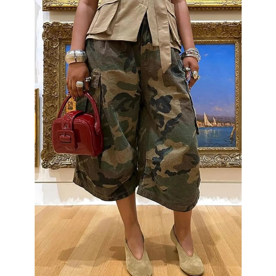 Camouflage Cargo Cropped Pants Apparel and Accessories