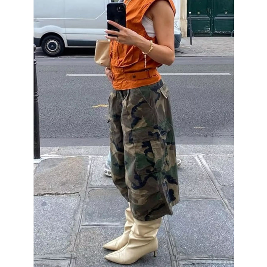 Camouflage Cargo Cropped Pants Apparel and Accessories