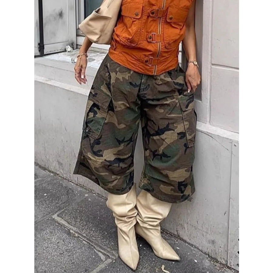 Camouflage Cargo Cropped Pants Camouflage / S Apparel and Accessories