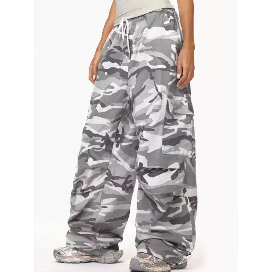 Camouflage Cargo Pants with Drawstring Waist Apparel and Accessories