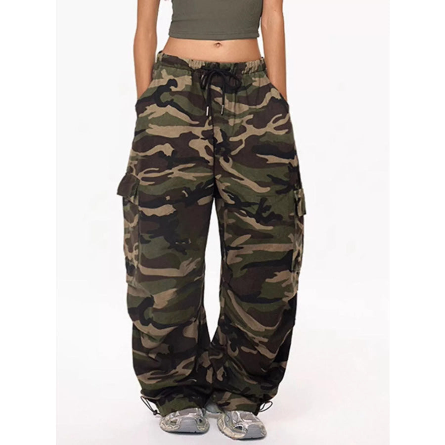 Camouflage Cargo Pants with Drawstring Waist Army Green / XS Apparel and Accessories