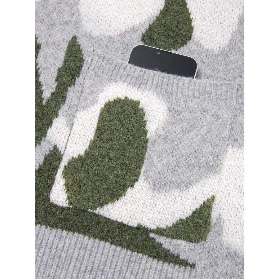 Camouflage Drop Shoulder V Neck Button Front Cardigan Apparel and Accessories