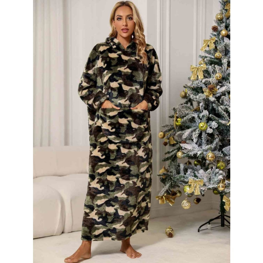 Camouflage Hooded Teddy Night Dress Green Camouflage / S