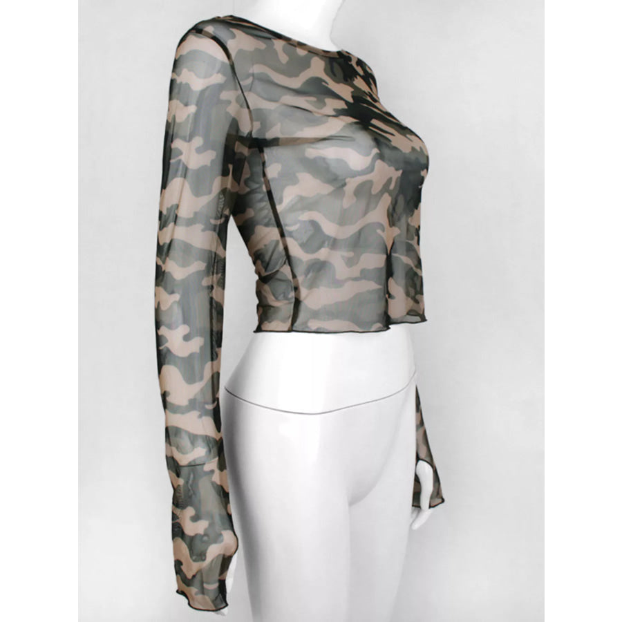 Camouflage Mesh Long Sleeve T-Shirt Apparel and Accessories
