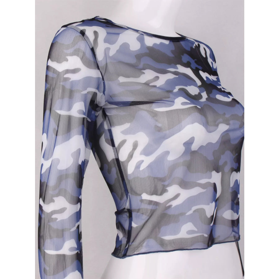 Camouflage Mesh Long Sleeve T-Shirt Apparel and Accessories