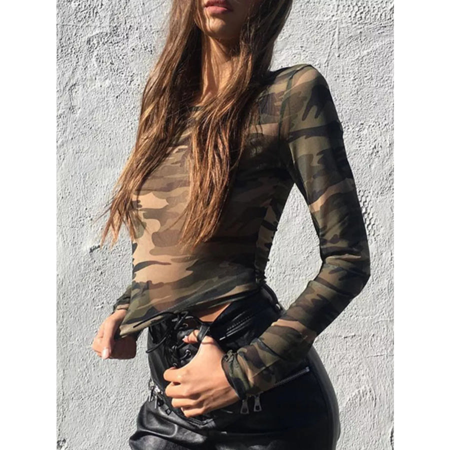Camouflage Mesh Long Sleeve T-Shirt Apparel and Accessories