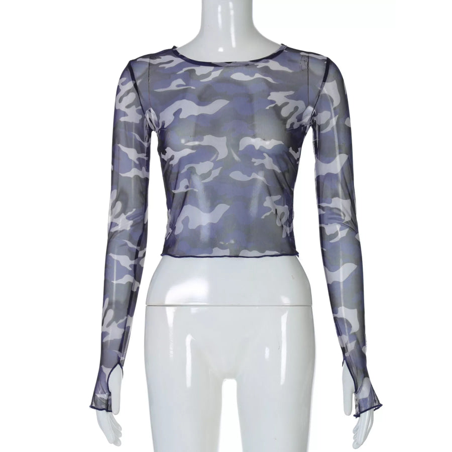 Camouflage Mesh Long Sleeve T-Shirt Apparel and Accessories