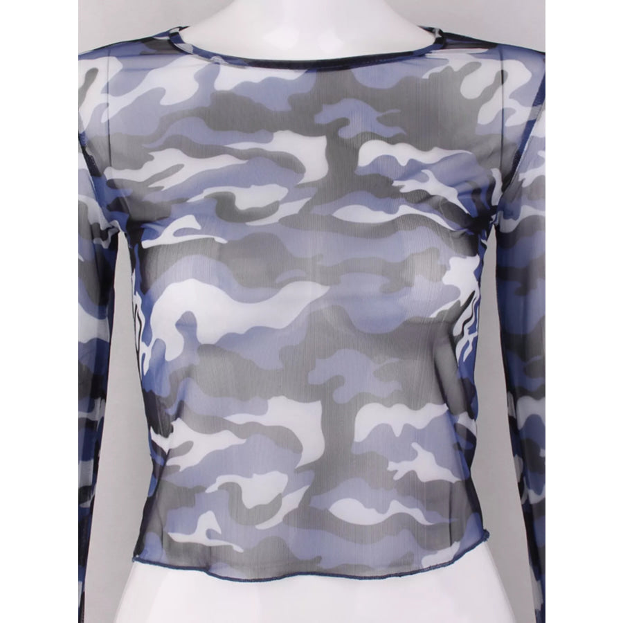Camouflage Mesh Long Sleeve T-Shirt Apparel and Accessories