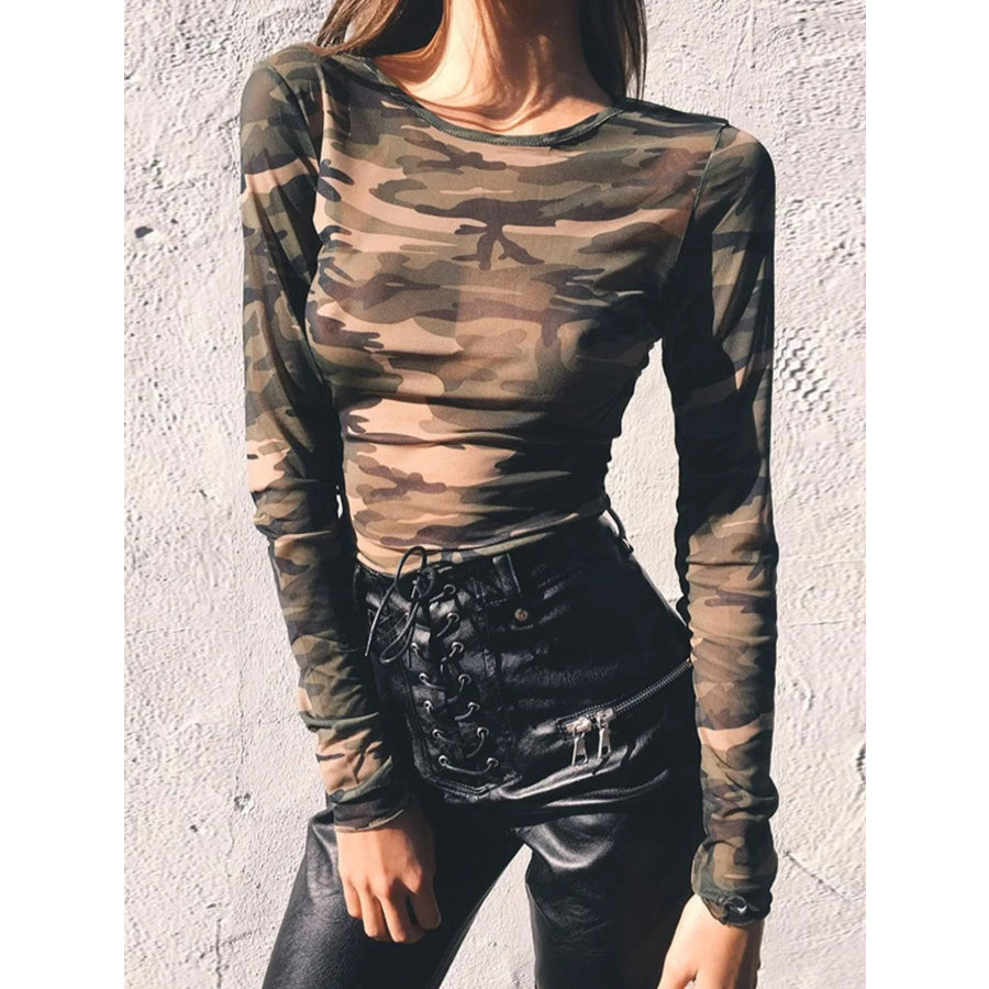 Camouflage Mesh Long Sleeve T-Shirt Army Green / S Apparel and Accessories