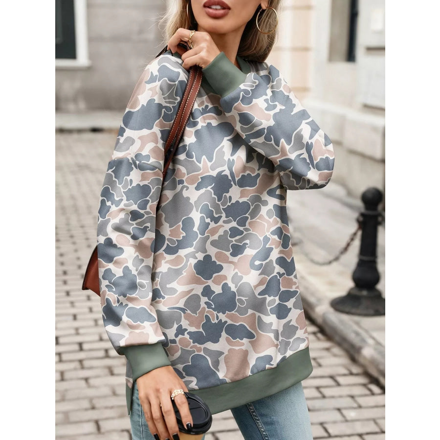 Camouflage Print Crewneck Sweatshirt Apparel and Accessories