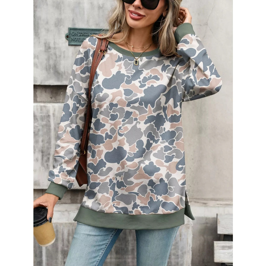 Camouflage Print Crewneck Sweatshirt Apparel and Accessories