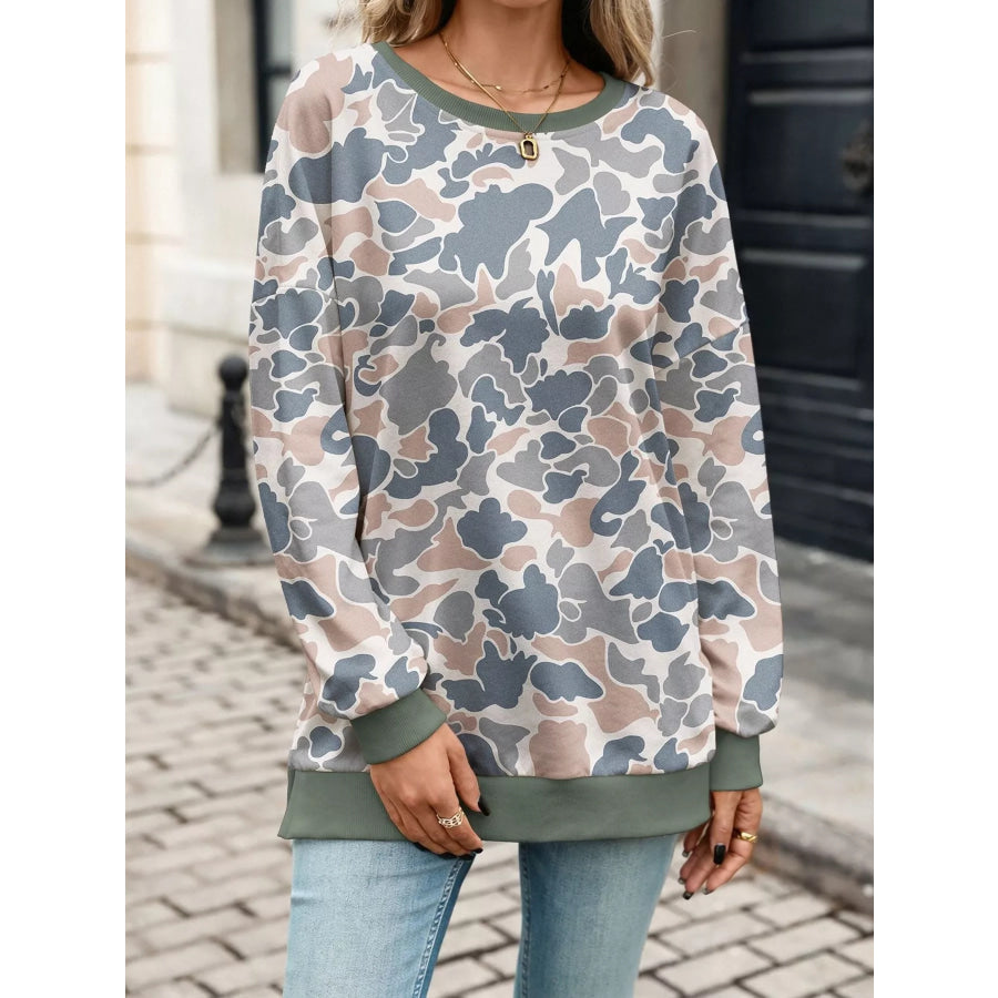 Camouflage Print Crewneck Sweatshirt Apparel and Accessories