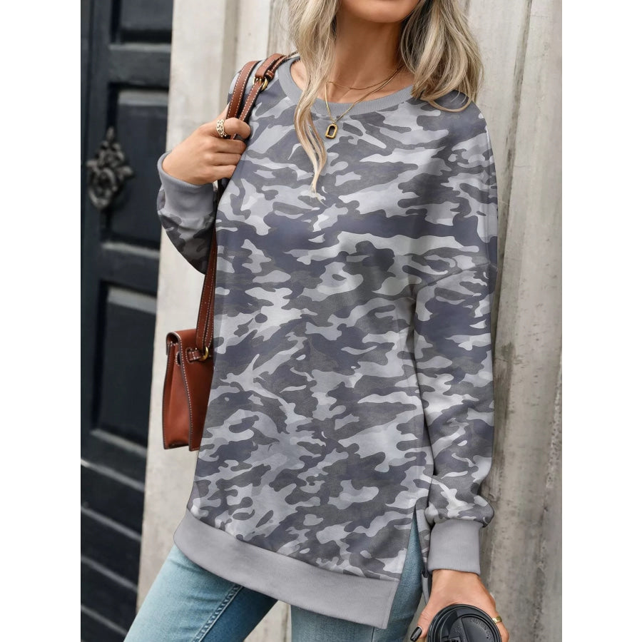 Camouflage Print Crewneck Sweatshirt Light Gray / S Apparel and Accessories