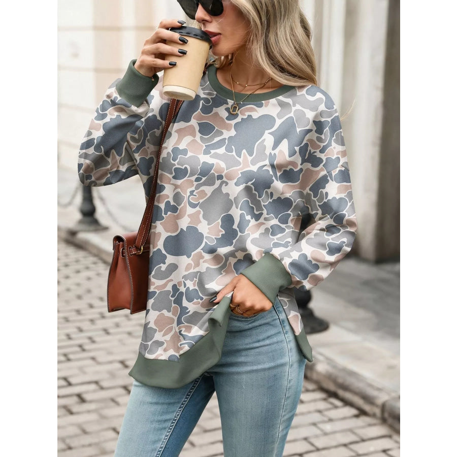 Camouflage Print Crewneck Sweatshirt Pink / S Apparel and Accessories