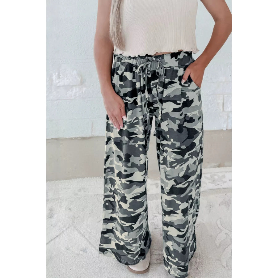 Camouflage Print Drawstring Casual Pants Green Camouflage / S Apparel and Accessories