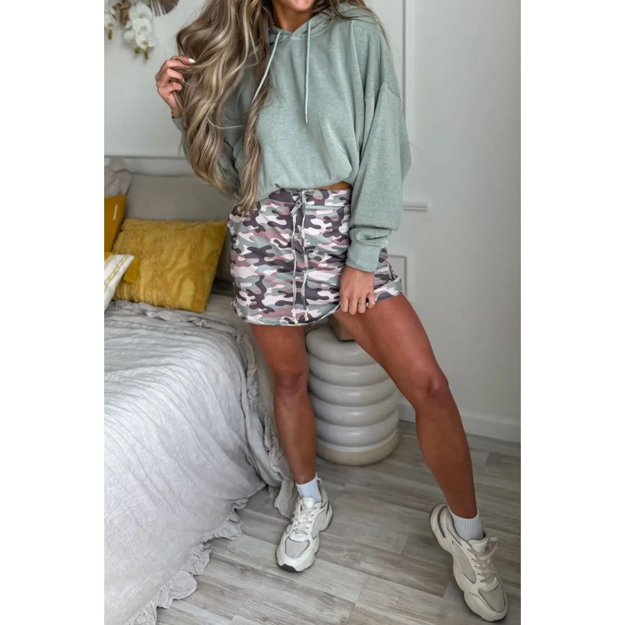 Camouflage Print Drawstring Mini Skirt Apparel and Accessories