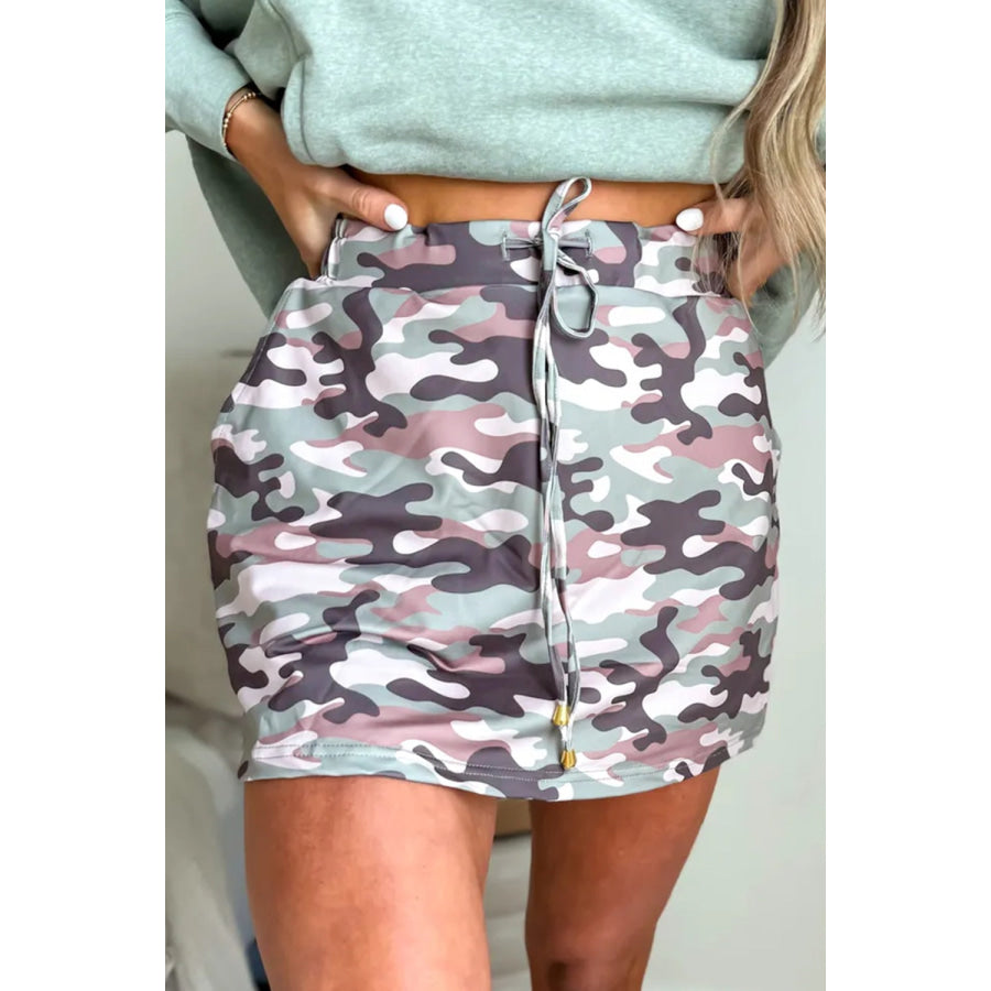 Camouflage Print Drawstring Mini Skirt Green Camouflage / S Apparel and Accessories