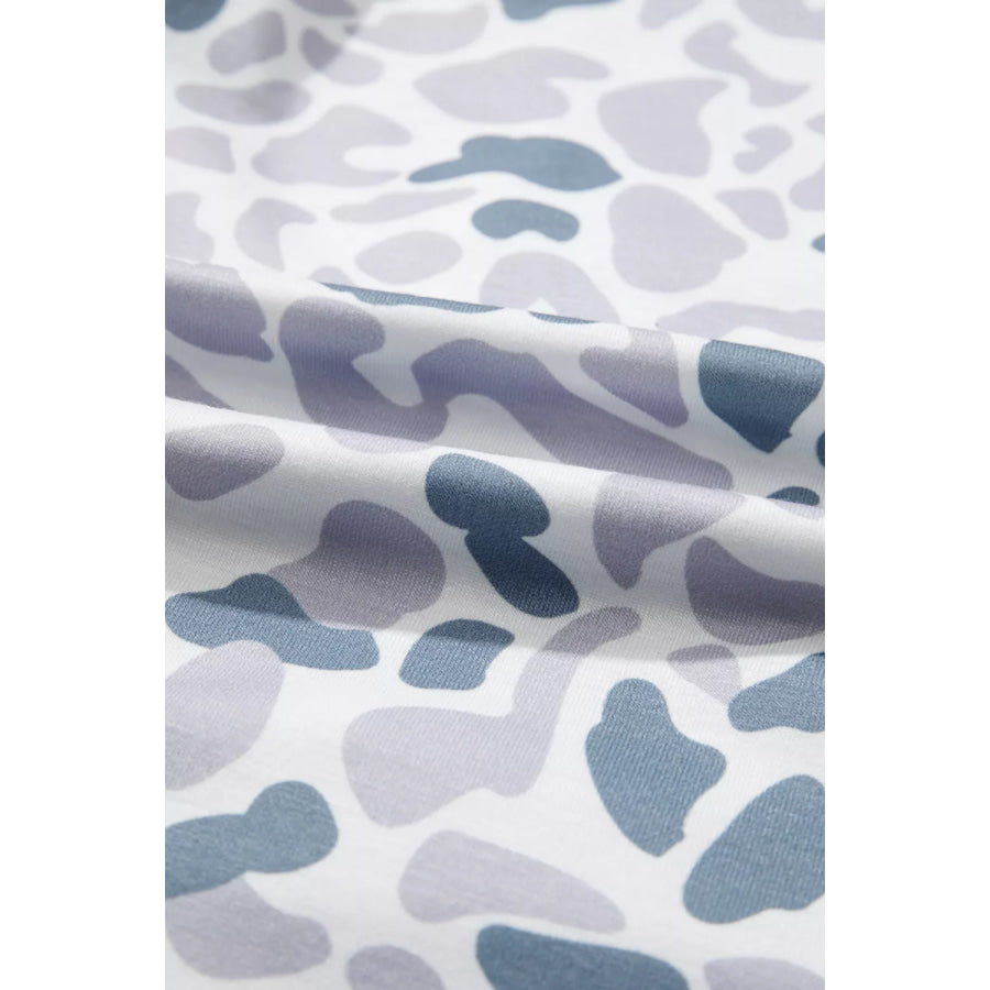 Camouflage Print Lapel Shirt Drawstring 2pcs Short Pajama Set Apparel and Accessories