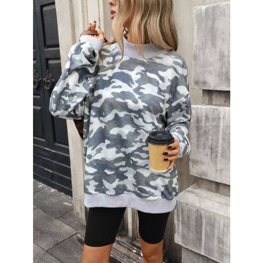 Camouflage Print Mock Neck Sweatshirt Apparel and Accessories