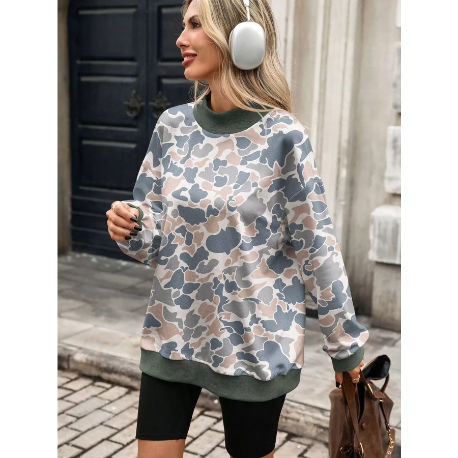 Camouflage Print Mock Neck Sweatshirt Apparel and Accessories
