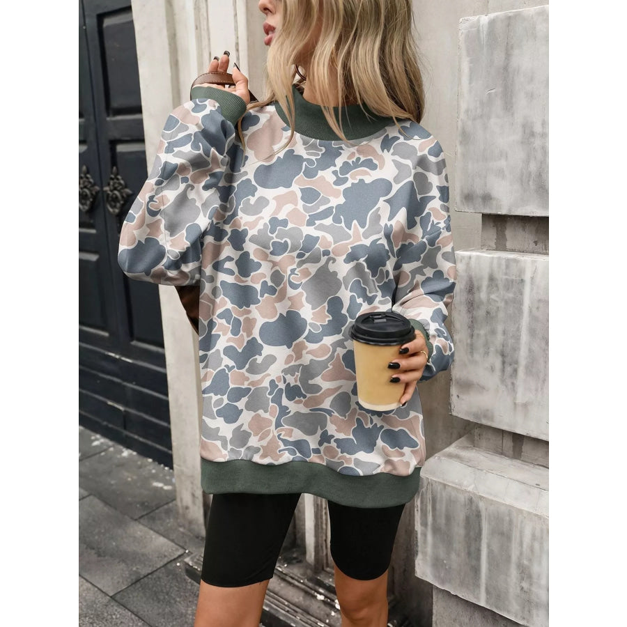 Camouflage Print Mock Neck Sweatshirt Apparel and Accessories